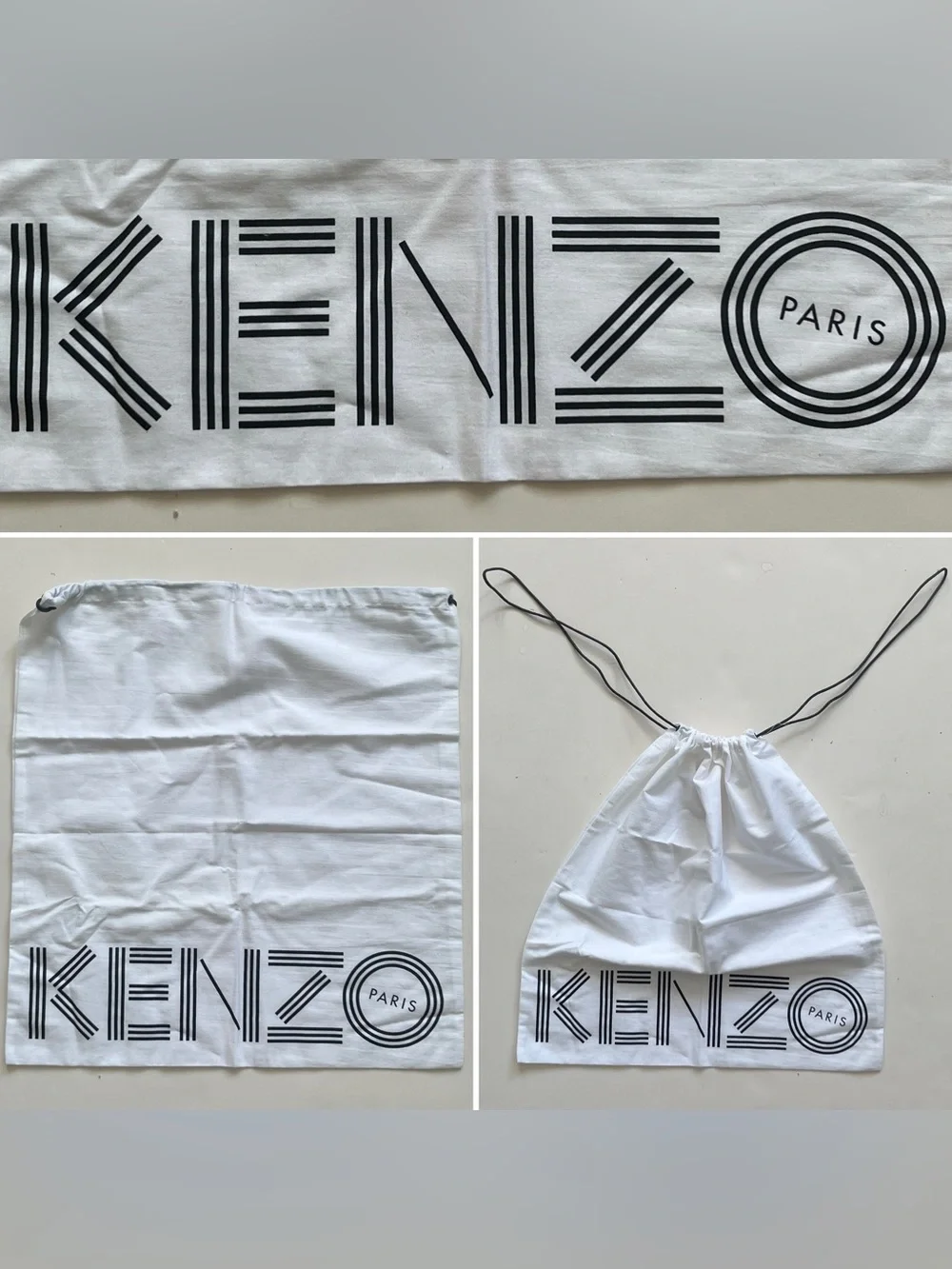 Kenzo Paris Duster (Shoe) Bag ,White, Drawstring top closure 17X16 inches
